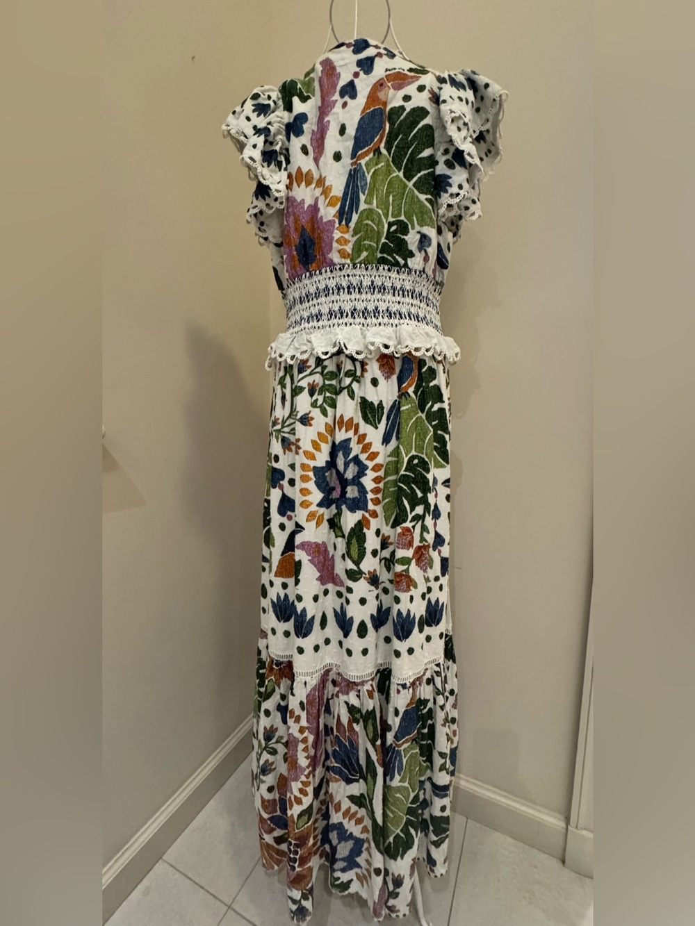 Farm Rio Floral Eyelet Ruffle Maxi Dress  Summer Garden Size XL NWT - Picture 6 of 8
